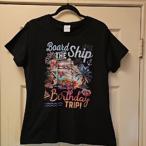 🛳🏝Black Graphic T-Shirt with Colorful Print. Birthday Cruise Ship Tee-Shirt